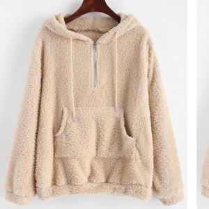 Zaful Half Zip Kangaroo Fluffy Hoodie
